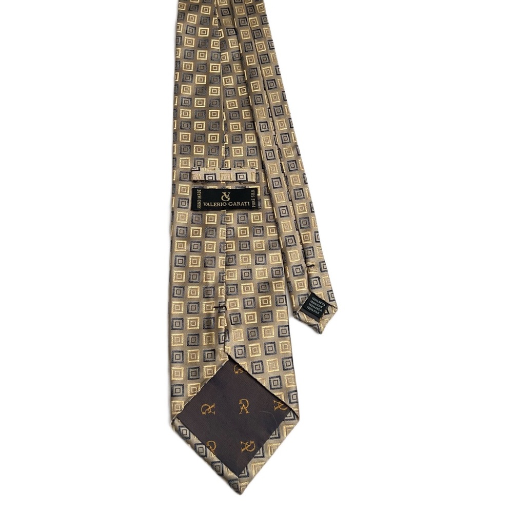 Valerio Garati 100% Silk Handmade Designer Gold Tan Embroidered Business Casual - Picture 2 of 7